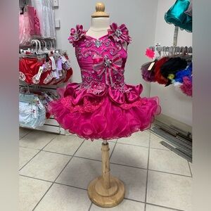 Size 3 Pink Corset Beaded Cupcake Pageant Dress w/Removable Collar & Bow NWT